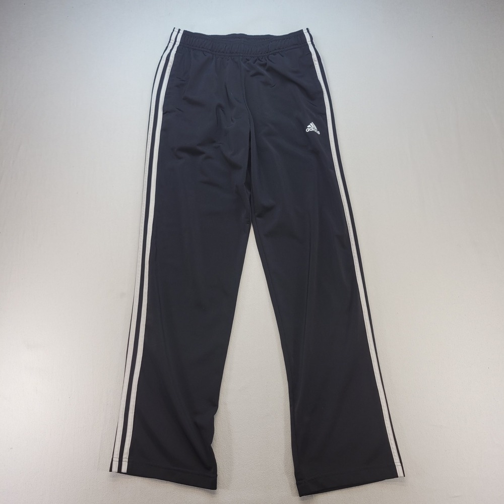 Adidas Track Pants Womens M Black Sporty 3-Stripe Straight Leg Athletic Pockets